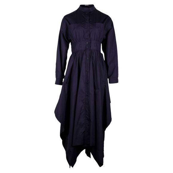 Sportmax Asymmetric Long Sleeve Midi Dress in Navy Blue Cotton - Picture 1 of 4